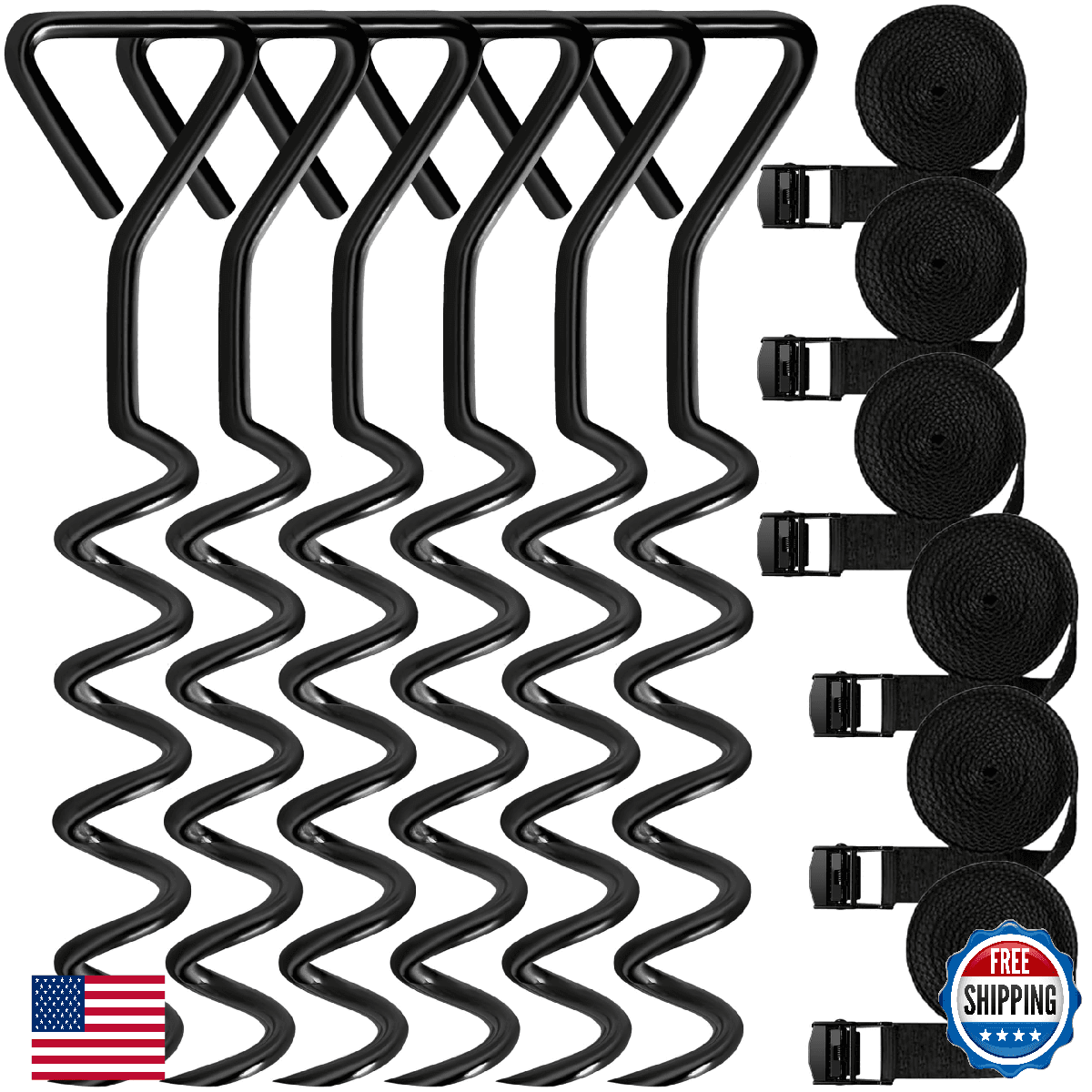 Tradesparker Trampoline Stakes & Anchors Kit with 6 Strong Belts, Heavy Duty Cor - Image 1