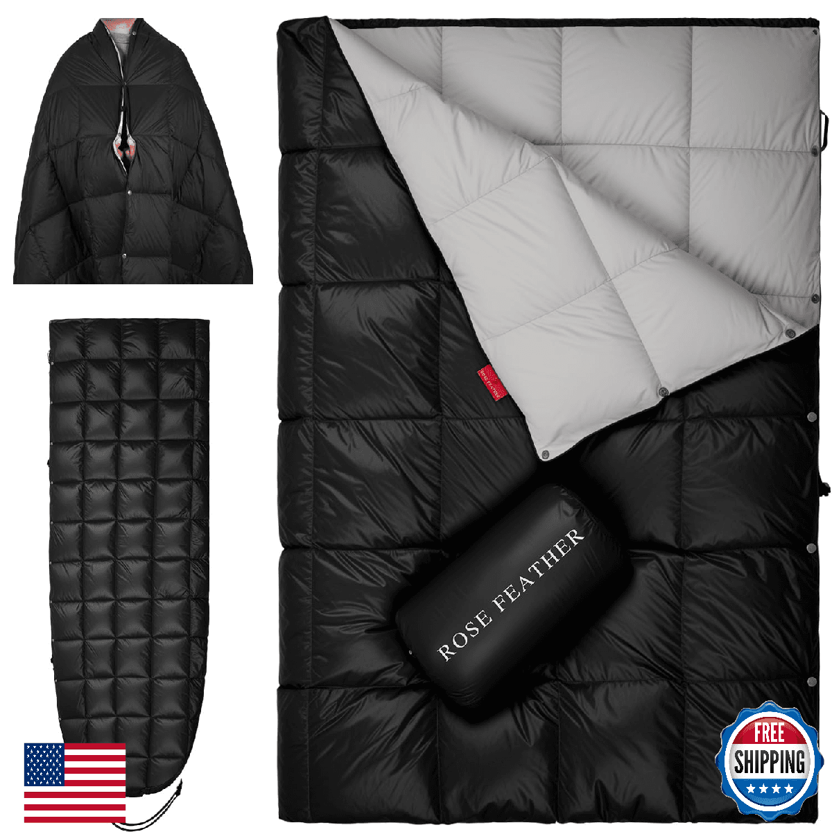 ROSE FEATHER Down Camping Blanket Lightweight Outdoor Travel Blanket Puffy Sleep - Image 1