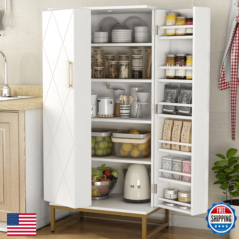 Kepptory 51 Kitchen Pantry Storage Cabinet White Freestanding Pantry Cabinets - Image 1