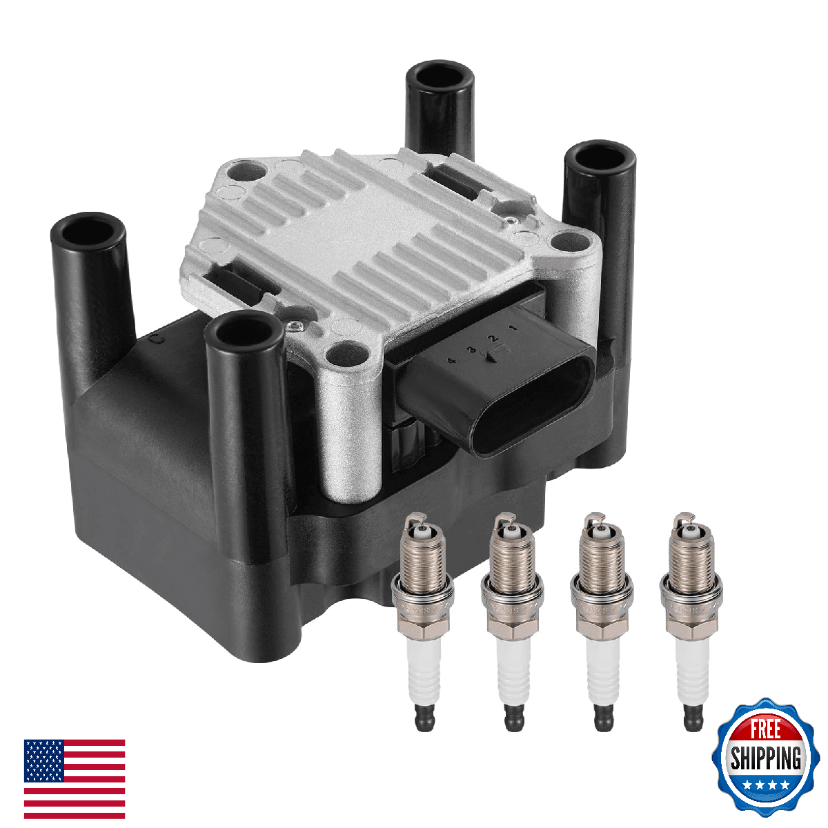 BDFHYK 1 Ignition Coil Pack UF277 and 4 Iridium Spark Plug 6418 Compatible with - Image 1