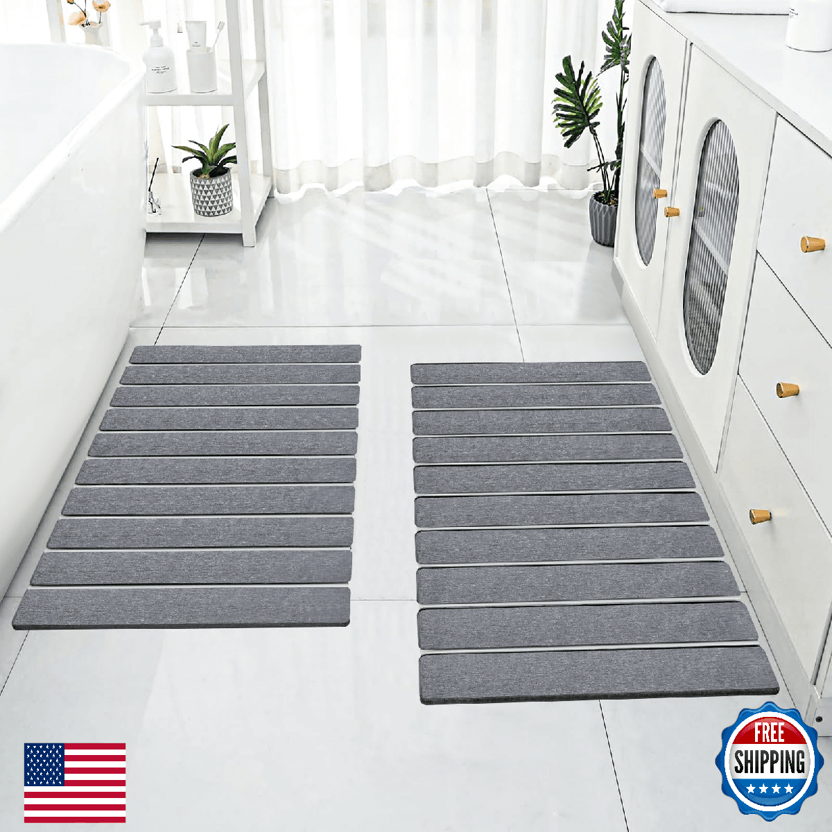Cuckan 2 Pack Foldable Stone Bath Mats for Bathroom Super Absorbent Diatomaceous - Image 1