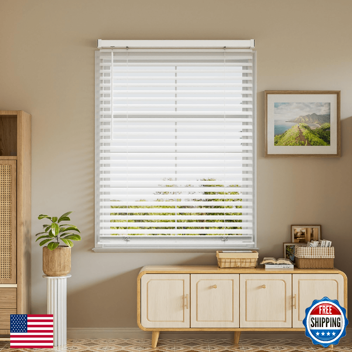 SZXIMU 2'' Cordless Window Blinds 42x64 White Light Filtering Shades for Indoor - Image 1