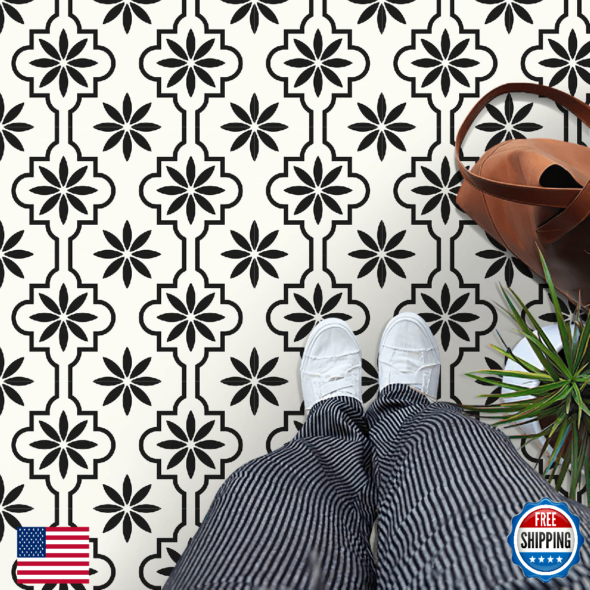 MORCART Peel and Stick Floor Tile Waterproof Vinyl DIY Flooring Black 40PCS 7.87 - Image 1