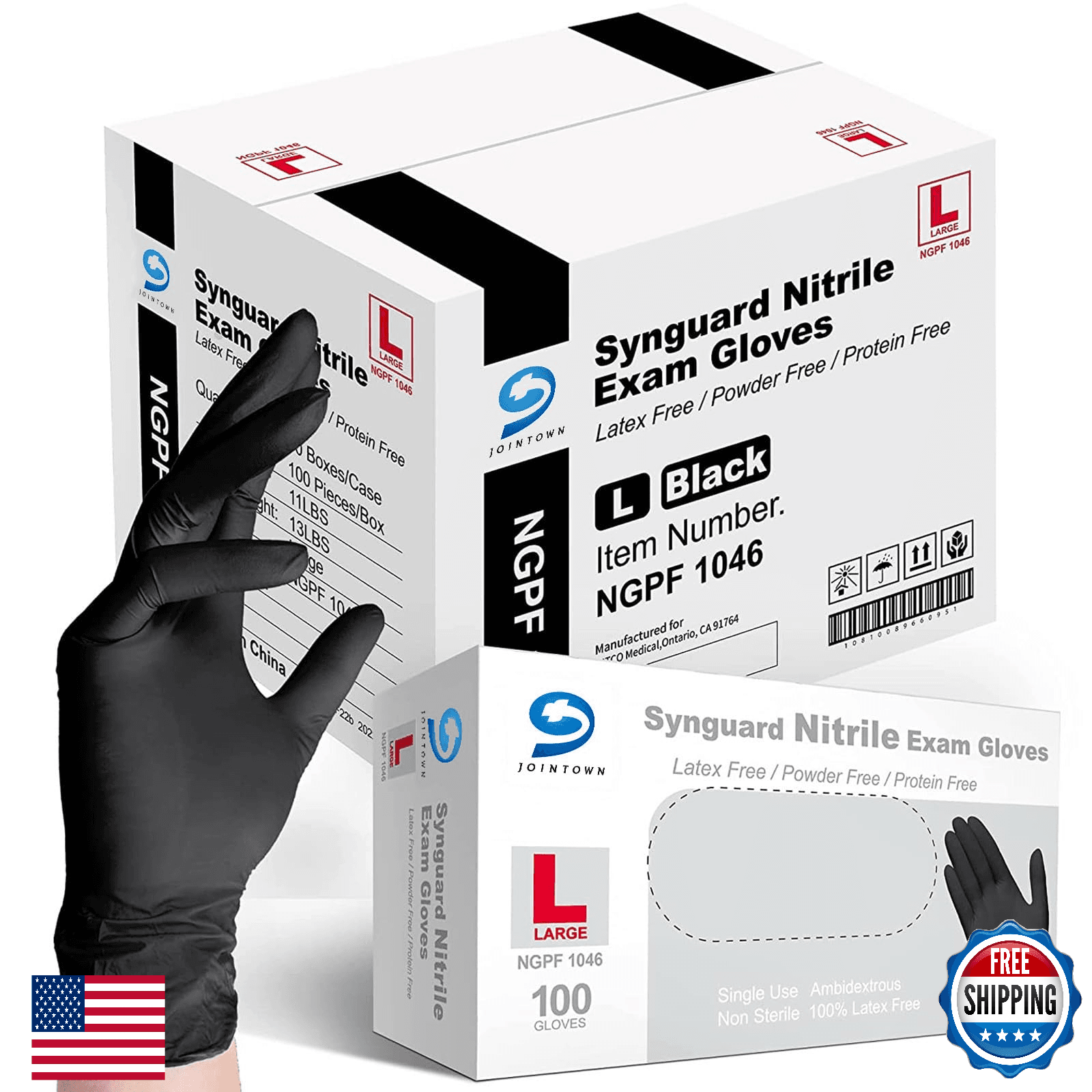 Jointown Basic Medical Black Nitrile Exam Gloves - Latex-Free & Powder-Free - Image 1