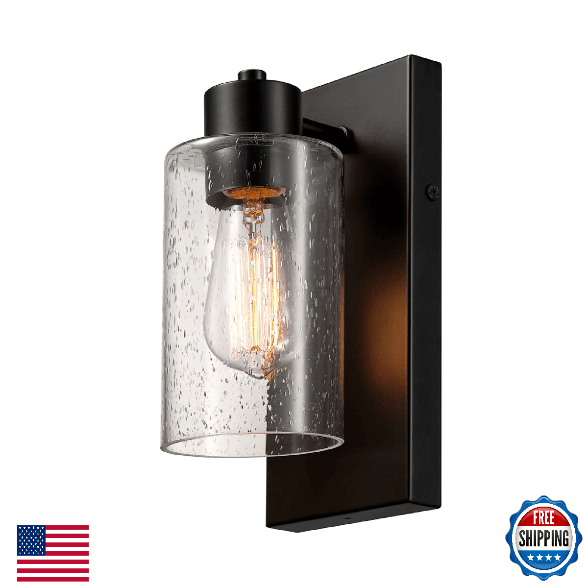 Globe Electric 60000129 1-Light Outdoor Wall Sconce, Dark Bronze, Clear Seeded G - Image 1