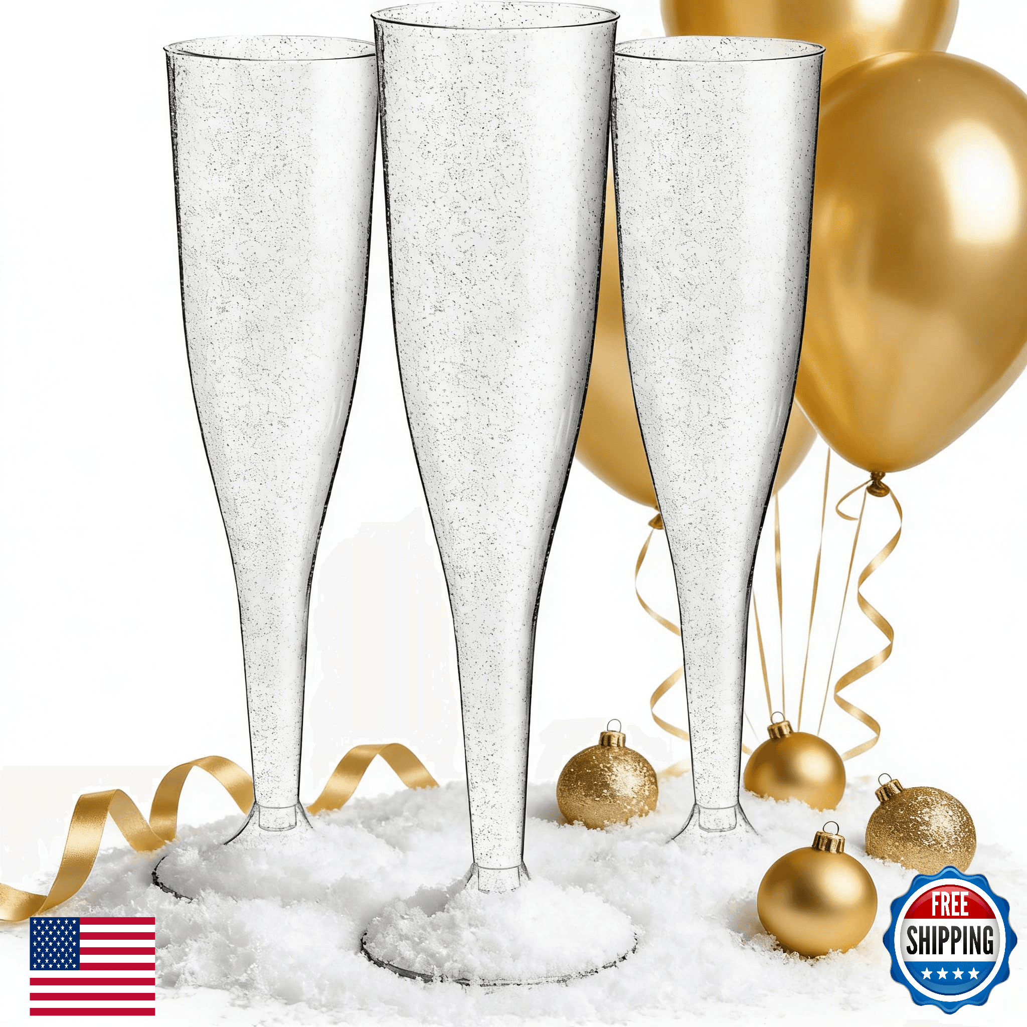 WDF 36x 7oz Silver Glitter Plastic Champagne Flutes Disposable Wedding Party - Image 1