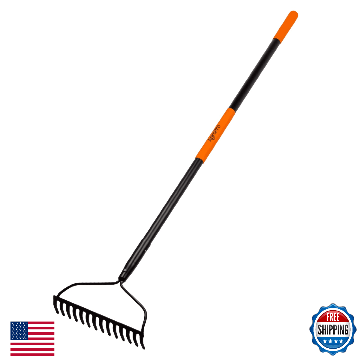 AgroPro Garden Rake for Lawn Heavy Duty, 14 Tines Metal Rake with Thick Fibergla - Image 1