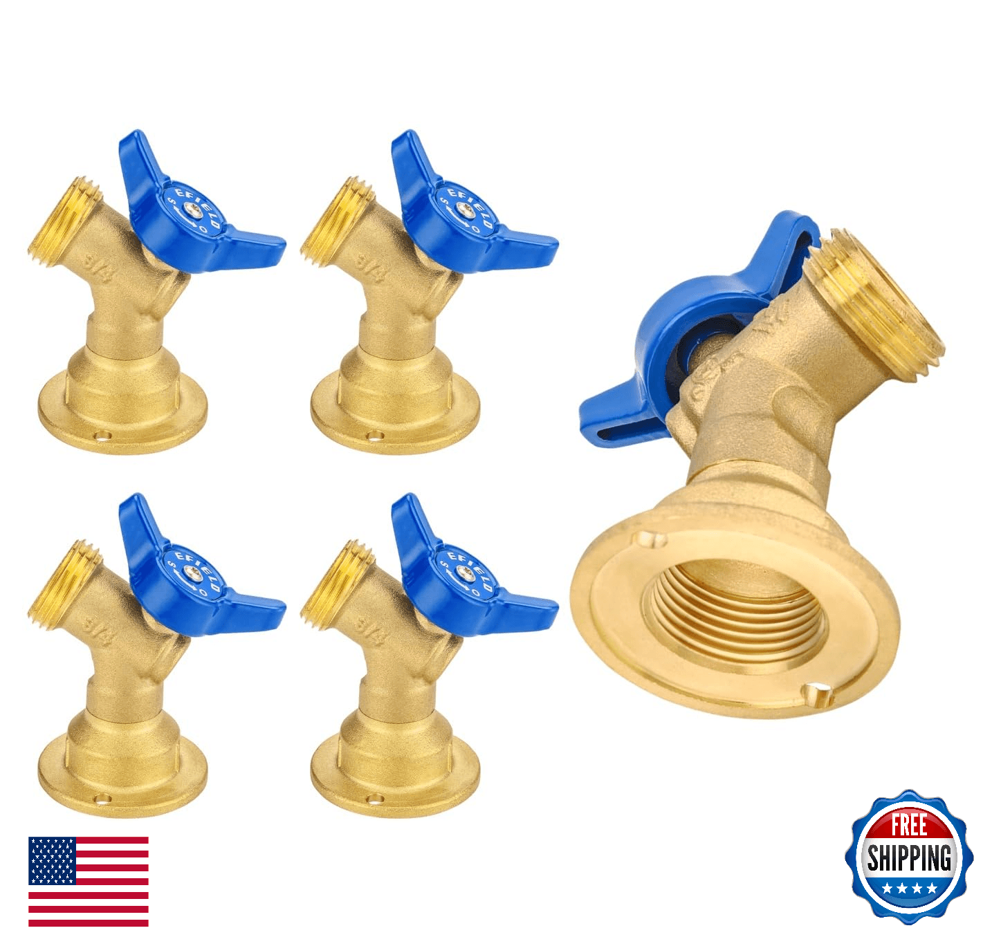 EFIELD 5-Pack 1/4-Turn Brass Sillcock Hose Bibb Valve 1/2" F NPT 3/4" MHT - Image 1