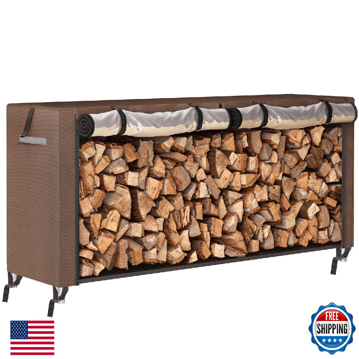 Fixwal 8ft Waterproof Firewood Cover Heavy Duty Oxford Outdoor Wood Rack Cover w - Image 1