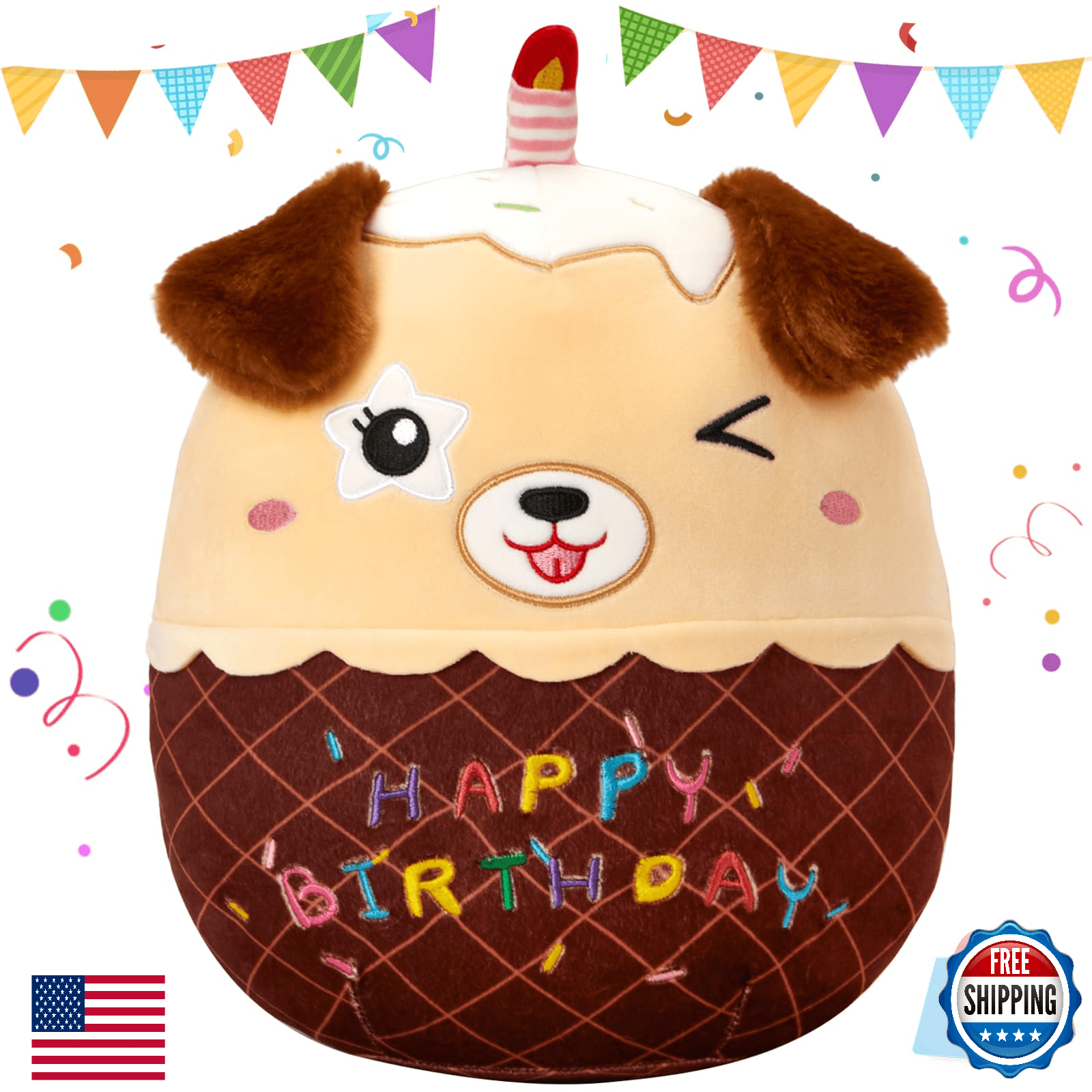 CozyWorld 14" Birthday Cake Dog Plush Puppy Stuffed Animal Wink Dog Pillow - Image 1