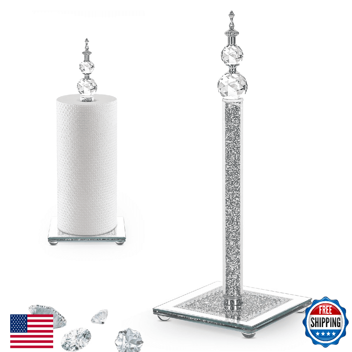 Crystal Paper Towel Holder, Bling Silver Decorative Stand for Kitchen Bath - Image 1