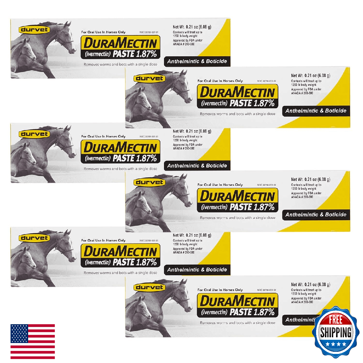 Durvet Duramectin Equine Wormer Paste 6 Tubes - Image 1