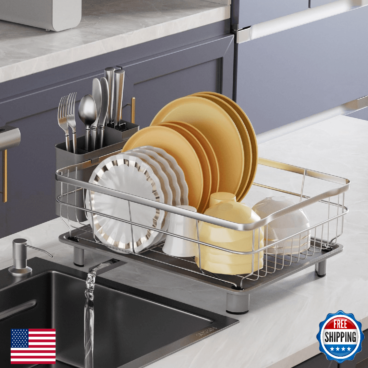 AIDERLY Stainless Steel Dish Drying Rack with Drainboard Dish Drainers for Kitch - Image 1