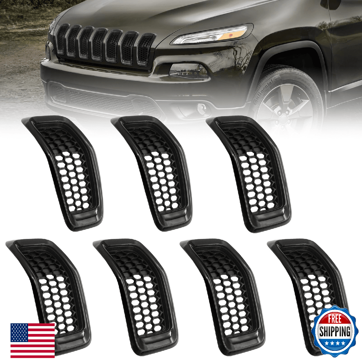 JINCHEN Grill Mesh Inserts for Jeep Cherokee 2014-2018 - 7pcs Honeycomb - Image 1