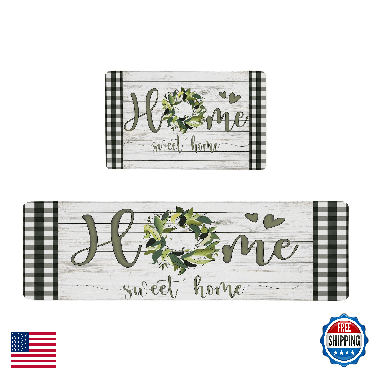 Qahing Farmhouse Kitchen Rugs Mat Set of 2 Cushioned Anti Fatigue - Image 1