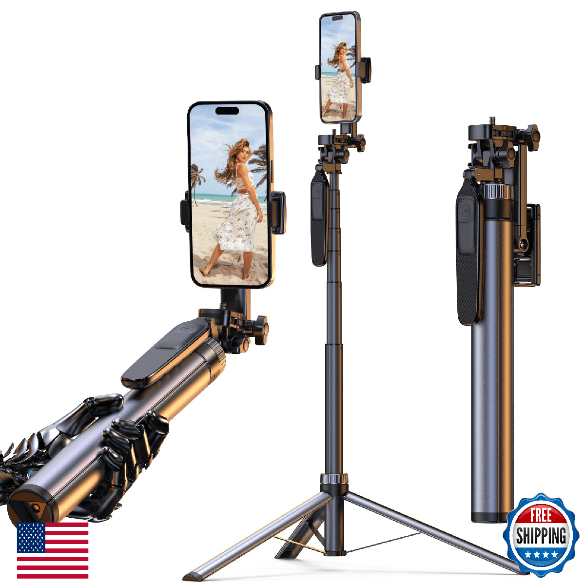 ZZR SEVEN Tripod for iPhone, Selfie Stick for iPhone with Remote, Phone Stand Tr - Image 1