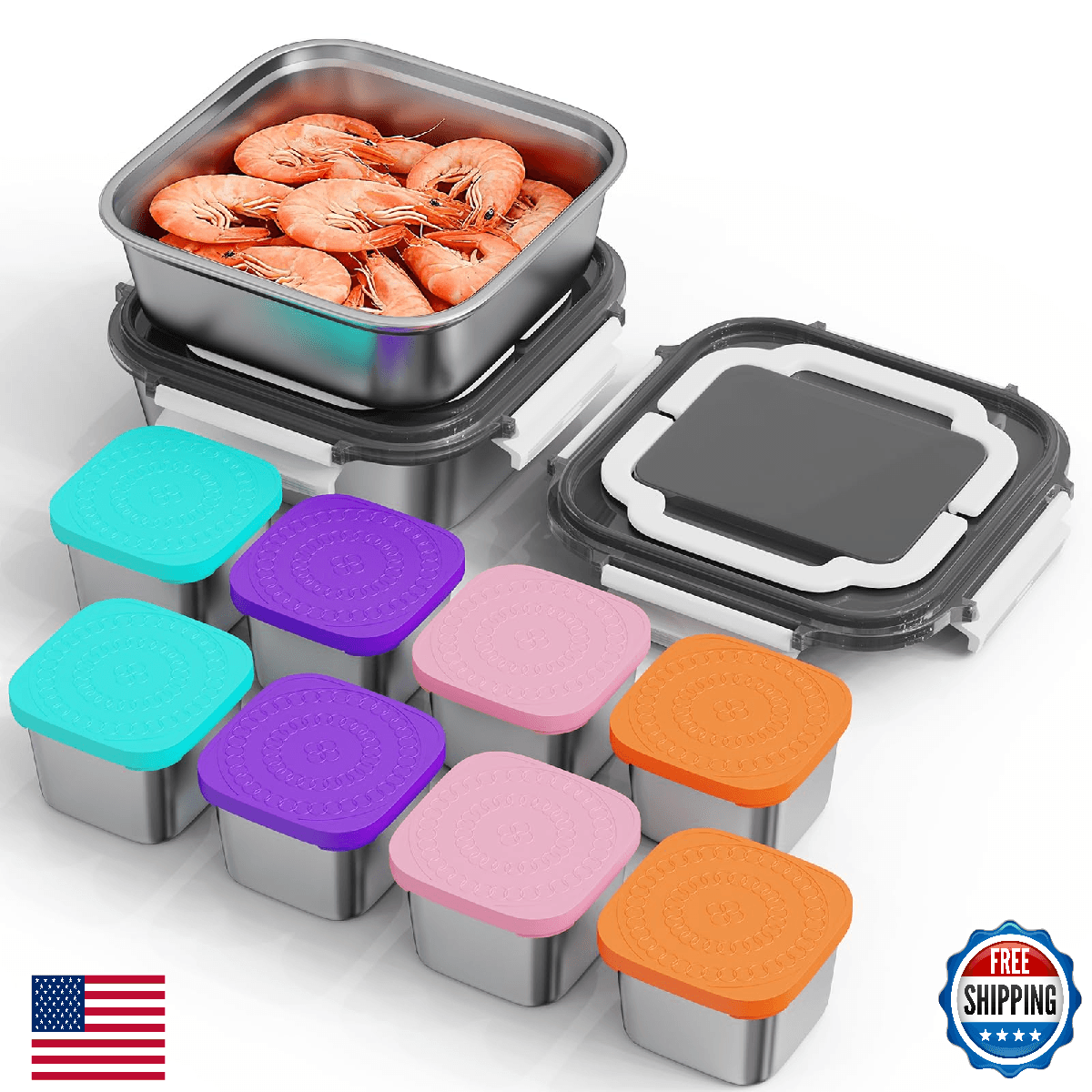 Set of 2 Snackle Box Container Stainless Steel Containers with Lids 10 Pack,2 La - Image 1