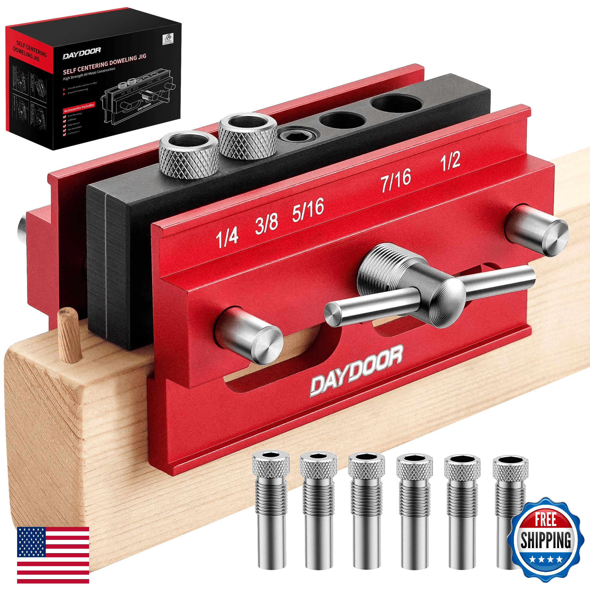 DAYDOOR 2.1" Self Centering Dowel Jig Kit Woodworking Tool - Image 1