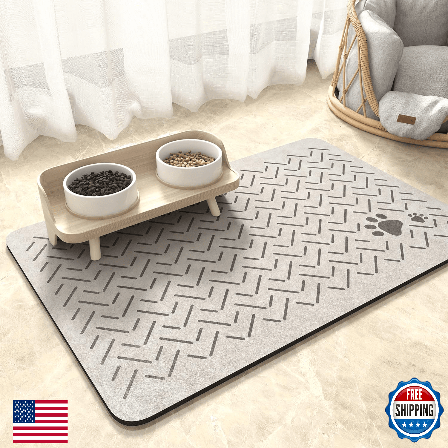 MontVoo Absorbent Pet Feeding Mat No Stains Quick Dry Dog Mat Food Water Bowl Ru - Image 1