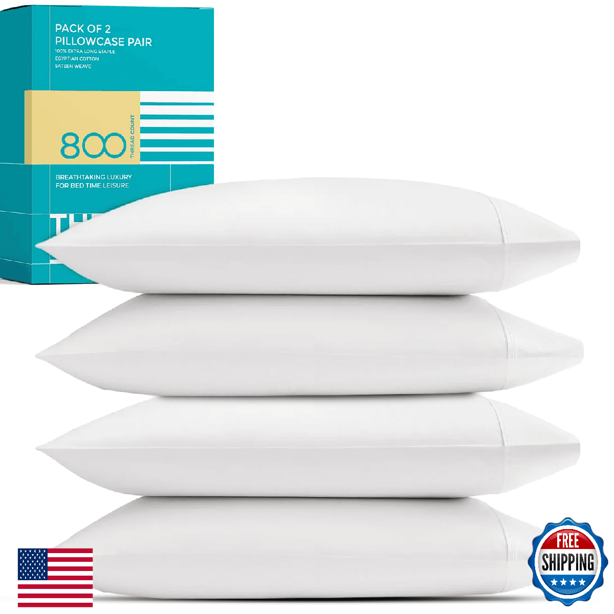 THREAD SPREAD 100% Egyptian Cotton Queen Pillow Cases Set of 2 - Luxury 800 Thre - Image 1