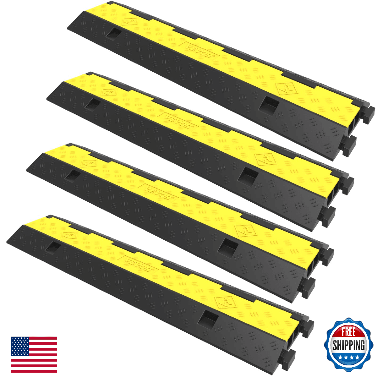 Vevor Cable Protector Ramp 4-Pack 2-Channel Rubber Speed Bumps 11000LBS Load - Image 1