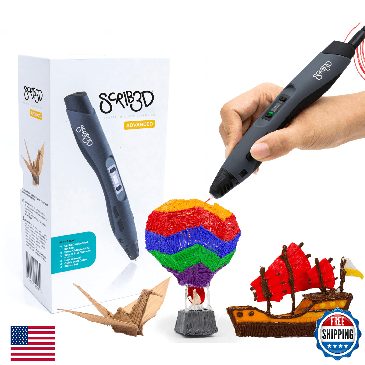 SCRIB3D Advanced 3D Printing Pen with 20 Feet of Filament, Stencil Book, and Pro - Image 1