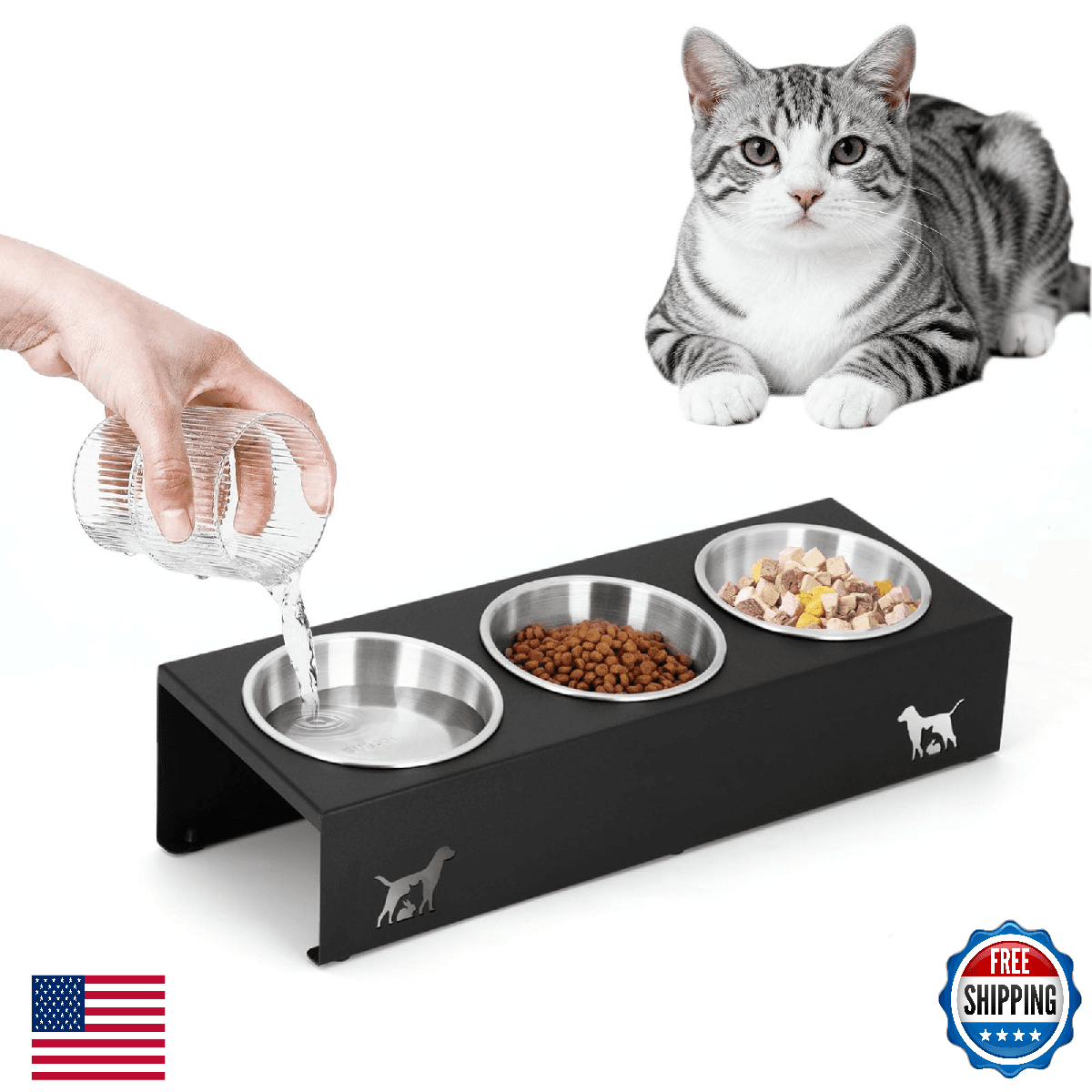 Elevated cat Bowls with Non-Slip Base, 15°Tilted Integrated Stand Anti Vomiting - Image 1