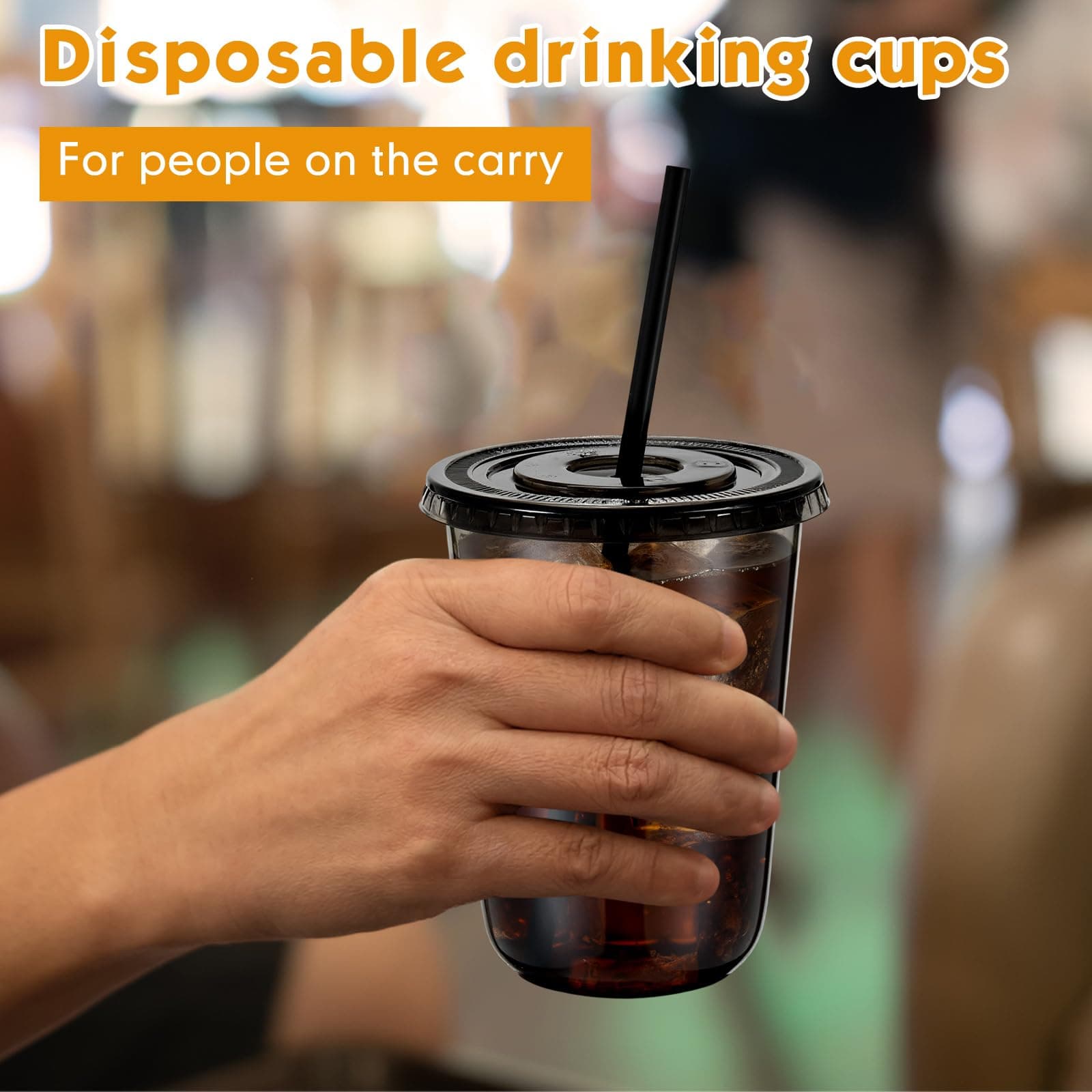 Ziliny 50 Set 16 oz Clear Plastic Cups with Lids and Straws PET Disposable Iced - Thumbnail 6
