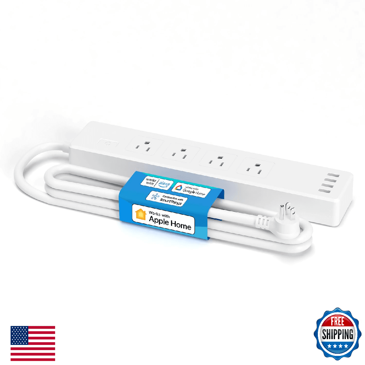 Meross Smart Power Strip, 4 Outlets 4 USB, HomeKit, Siri, Alexa, Google - Image 1