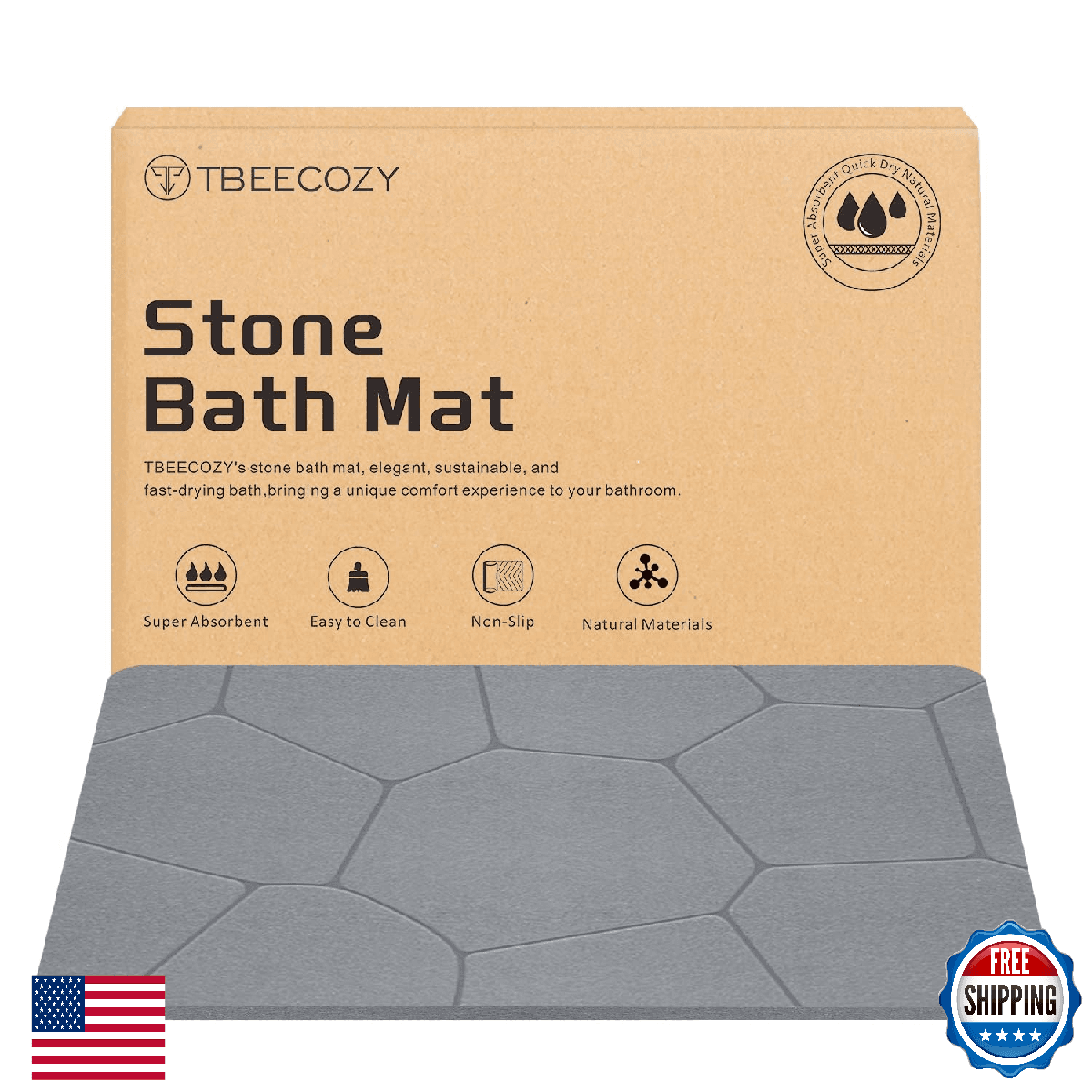 BIOIWGY Stone Bath Mat, Diatomite Fast Drying Non Slip Stone Shower Mat, Super A - Image 1
