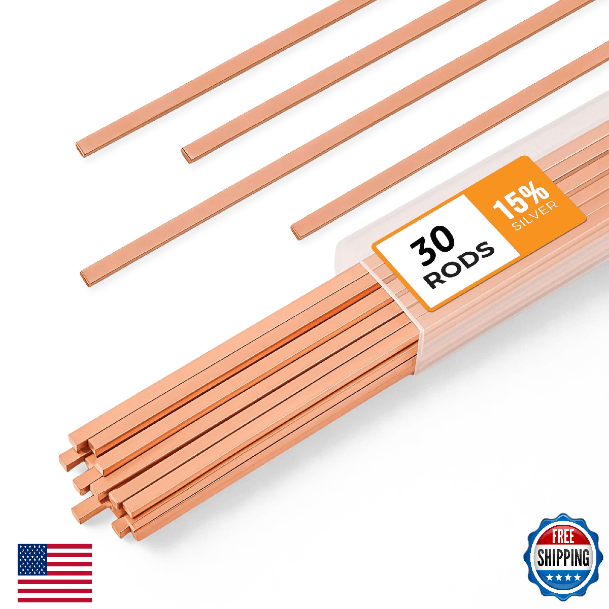 30pcs Brazing Rods AWS BCuP-5 15% Silver Solder Phos Copper Brazing Alloy Flat W - Image 1