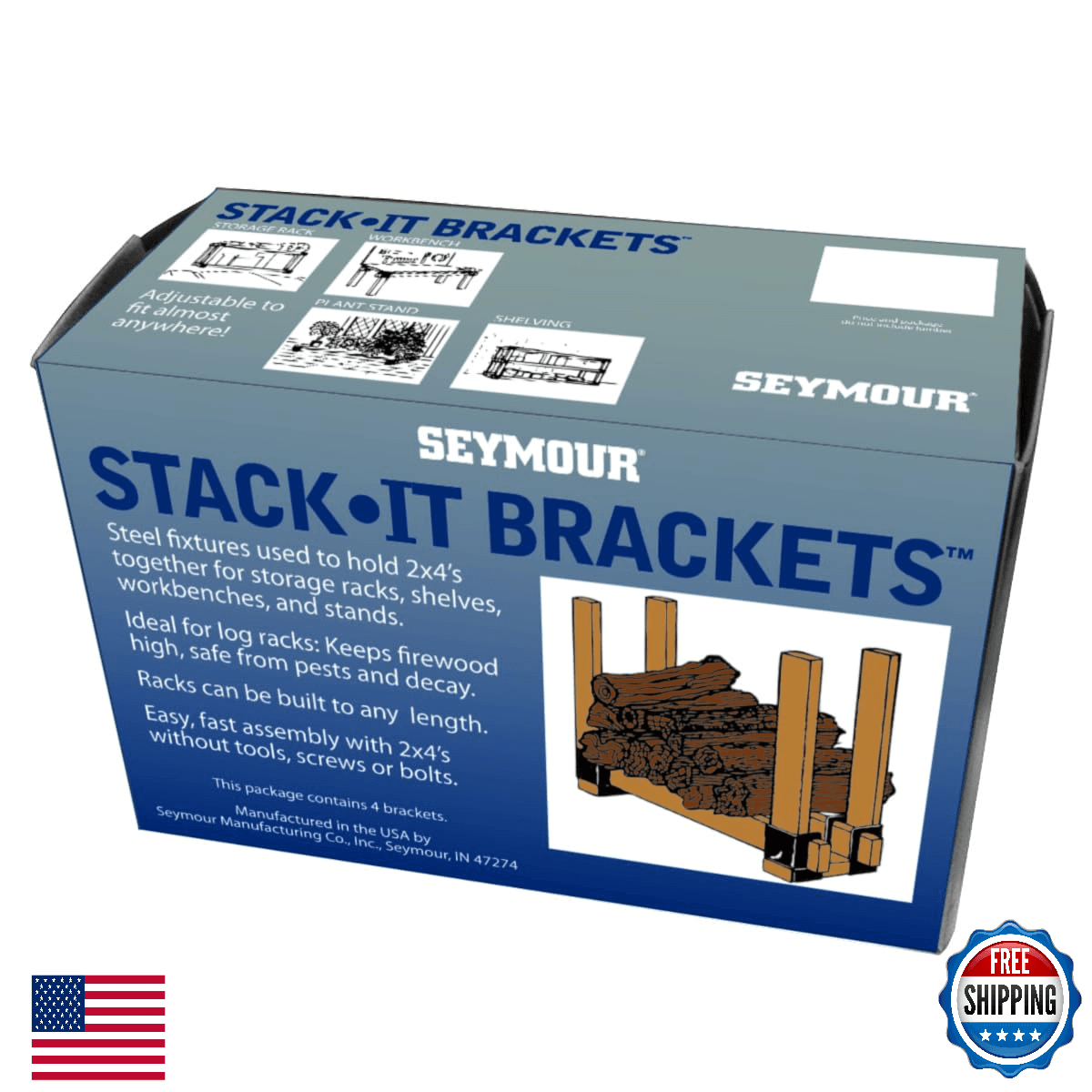 Seymour Stack-It Bracket Set 4 Heavy-Duty Steel Brackets Shelf Support - Image 1