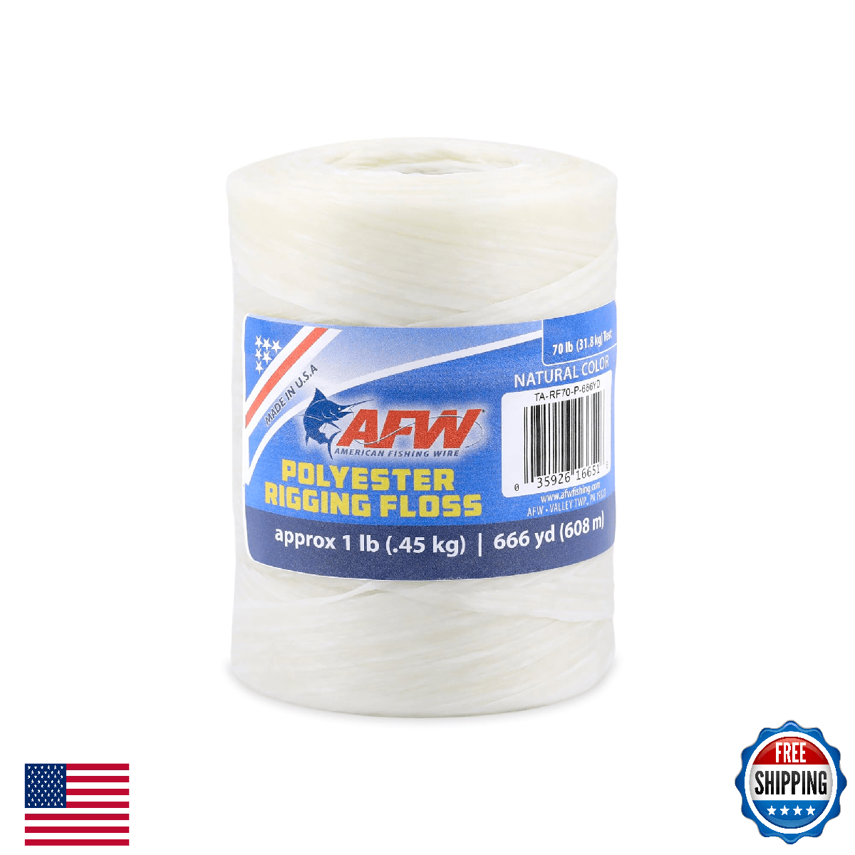AFW Waxed Polyester Rigging Floss, 70 lb Test, Natural, Approx 1 lb, 666 yd - Image 1