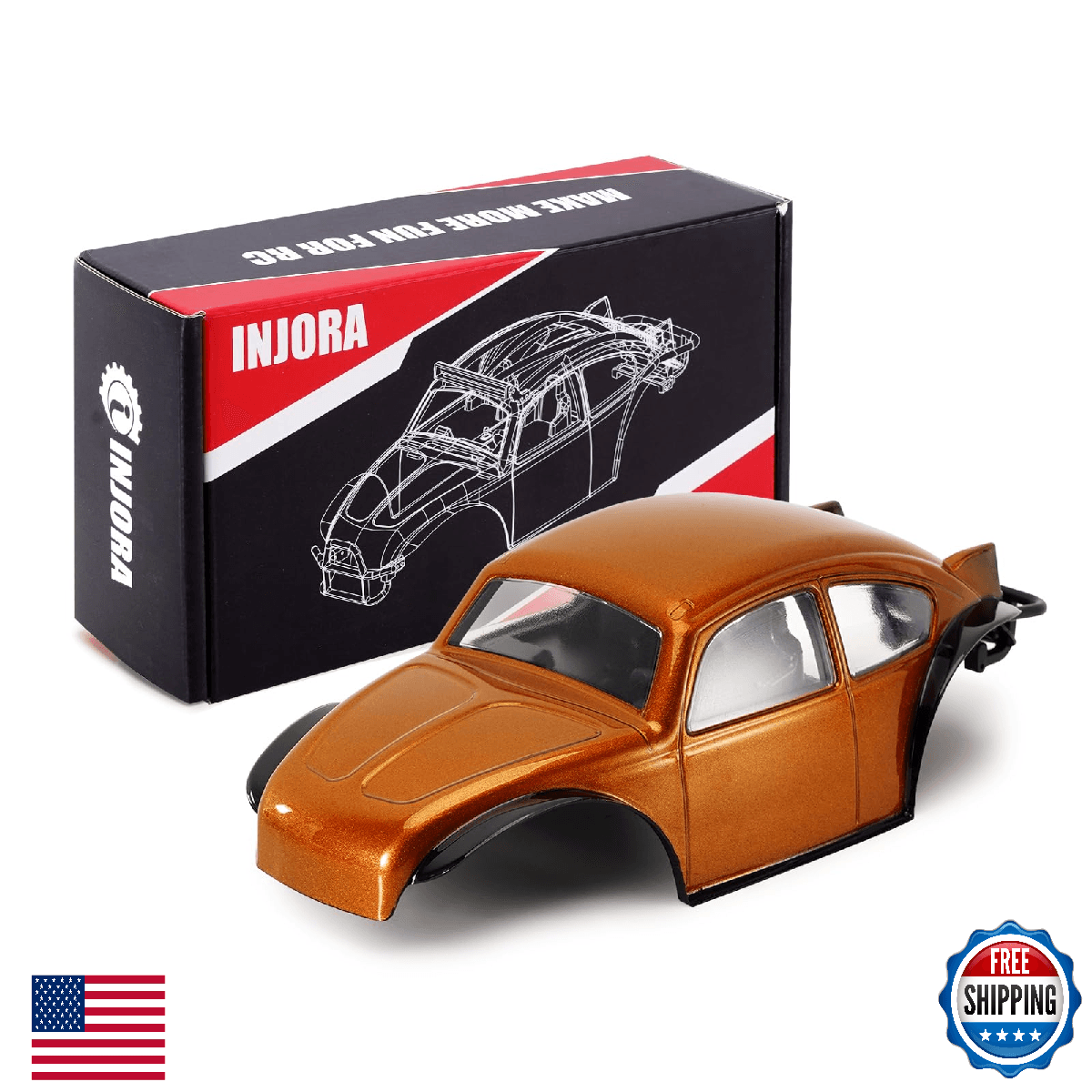 INJORA BUG24 Body with Roll Cage for 1/24 Axial SCX24 C10 JLU Bronco Base Camp 4 - Image 1