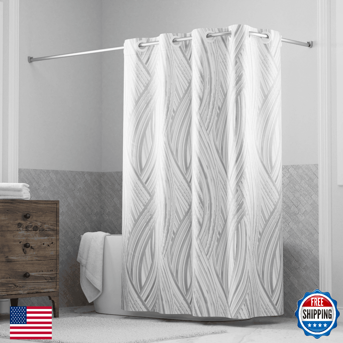 Hookless It's A Snap! Faux Silk Shower Curtain, 3-in-1 Curtain Includes Fabric S - Image 1