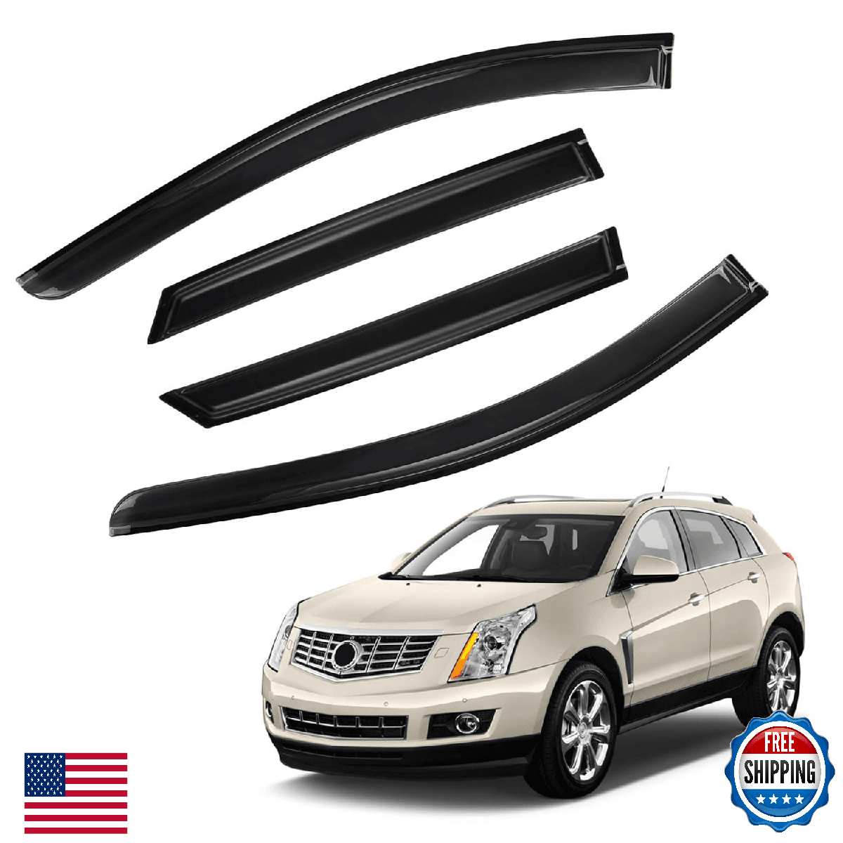 PLDDE Rain Guards Compatible with 2010-2016 Cadillac SRX Front Rear Smoke Tint S - Image 1