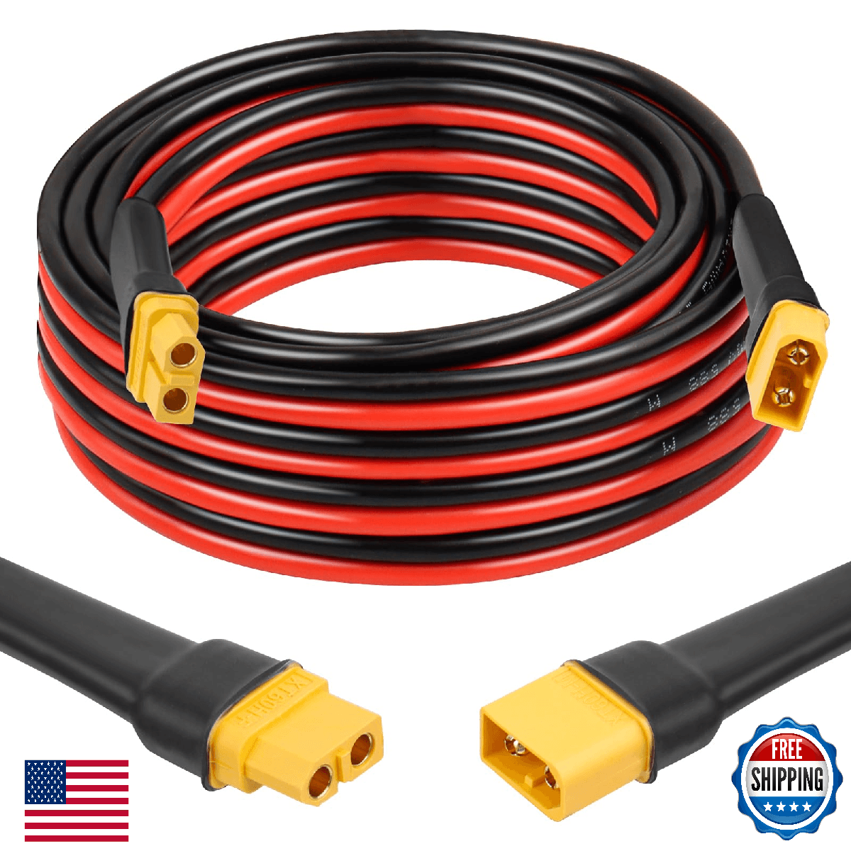 XT60 Extension Cable 15FT, 10AWG Tinned Copper Wire with XT60 Male to Female Con - Image 1