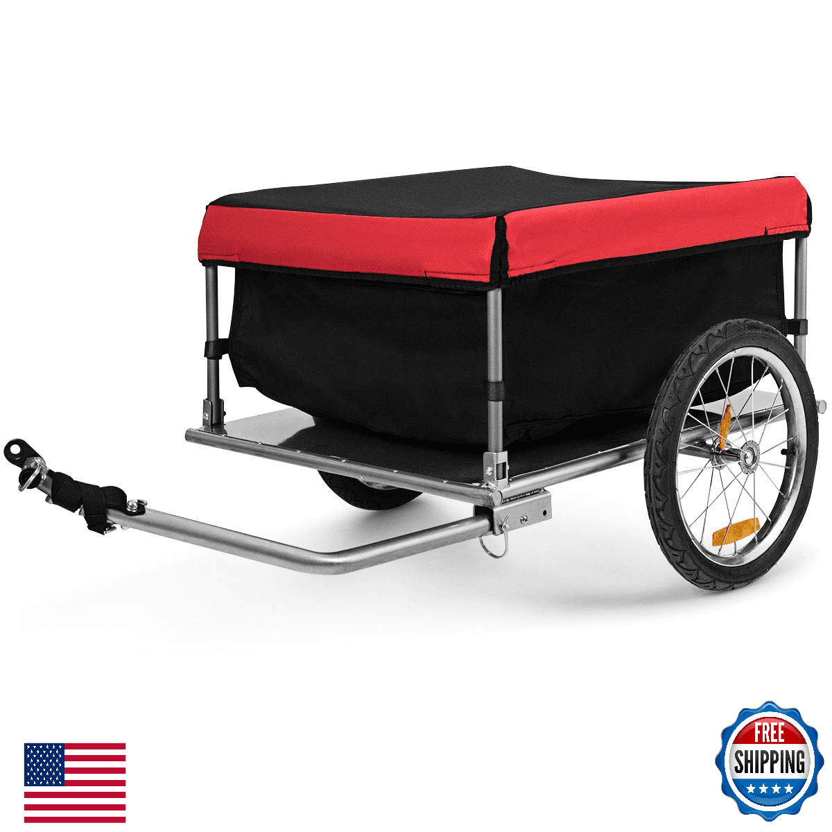 Goplus Foldable Bike Cargo Trailer 16” Wheels Removable Cover Heavy Duty - Image 1