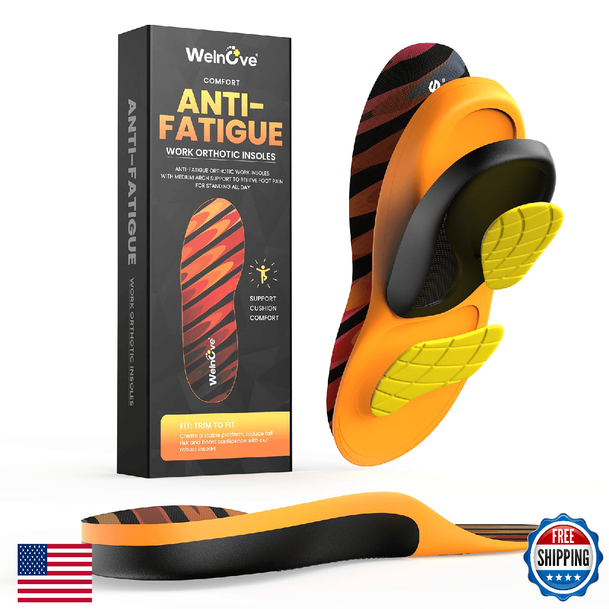 Work Orthotic Insoles for Plantar Fasciitis - Welnove Superior Comfort Work Boot - Image 1
