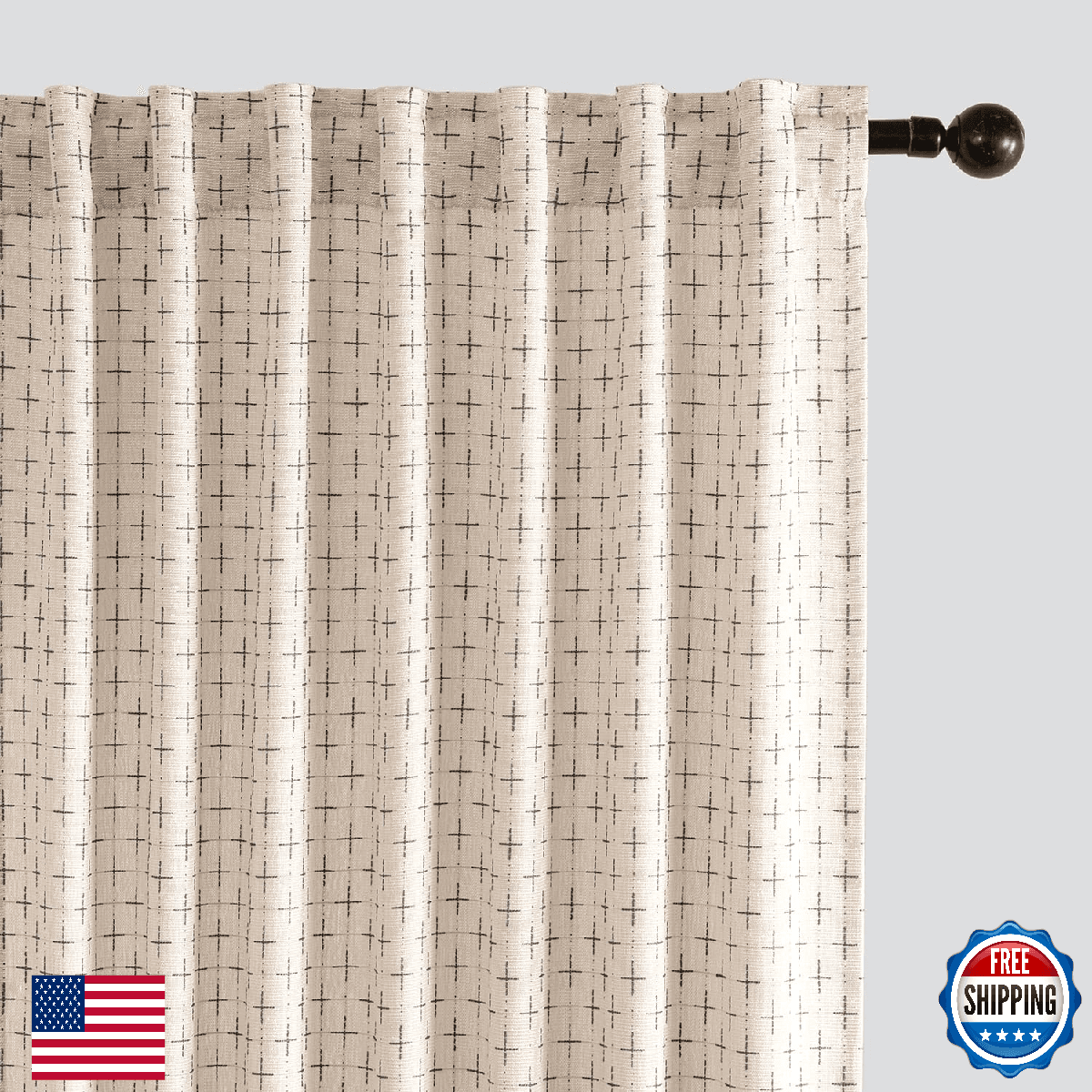 MIULEE Decorative Back Tab Linen Curtains with Geometric Pattern for Living Room - Image 1