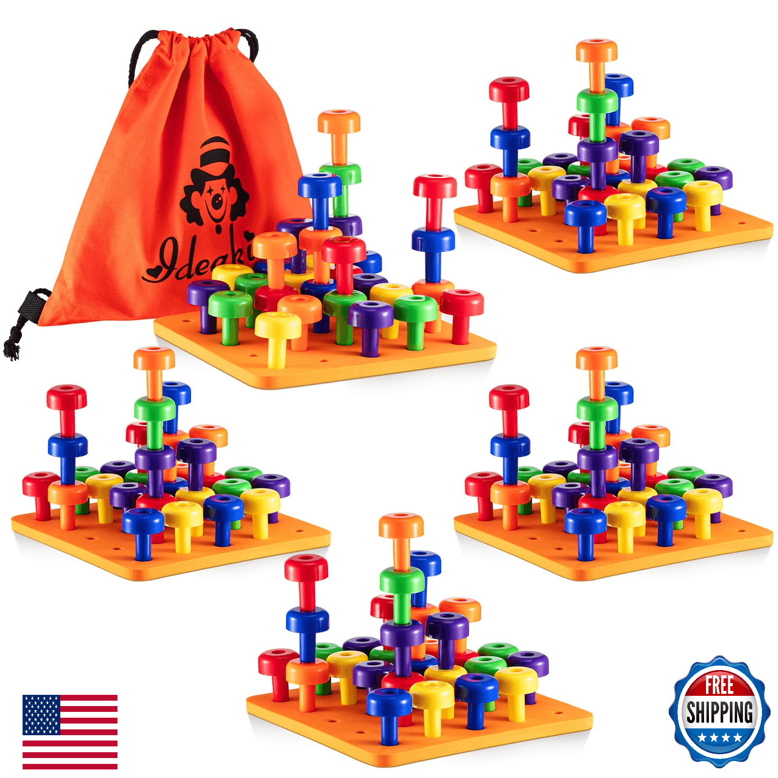 Shappy Toddler Peg Board Montessori Toy, 120 Pcs Colorful Stackable Pegs - Image 1