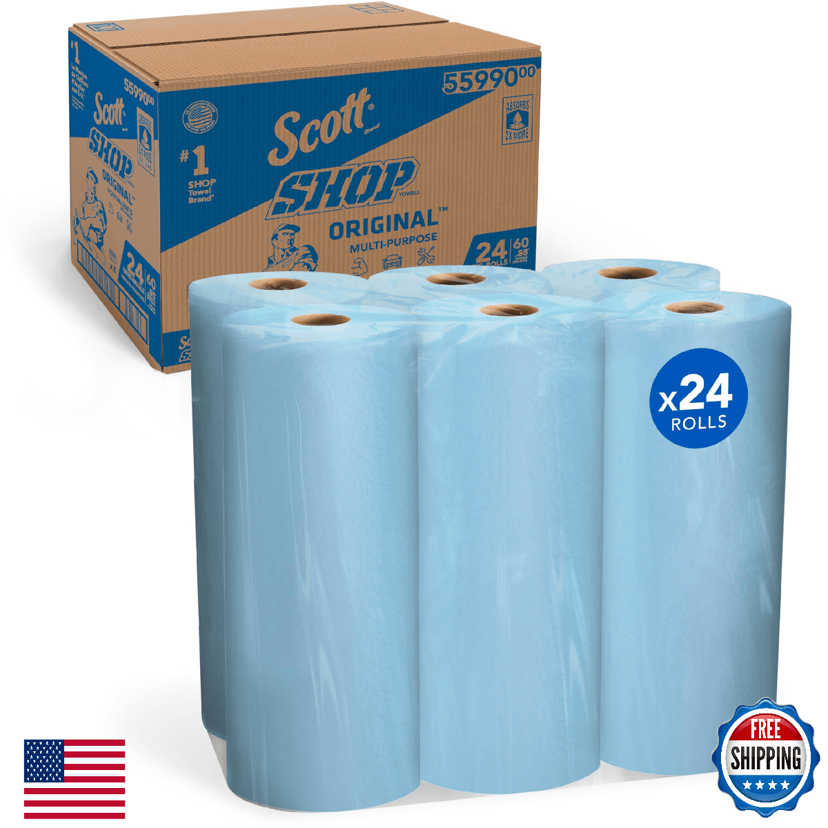 Scott Shop Original Blue Towels (55990), Large 9.4”x11 Cloth-like Paper Towel, 4 - Image 1
