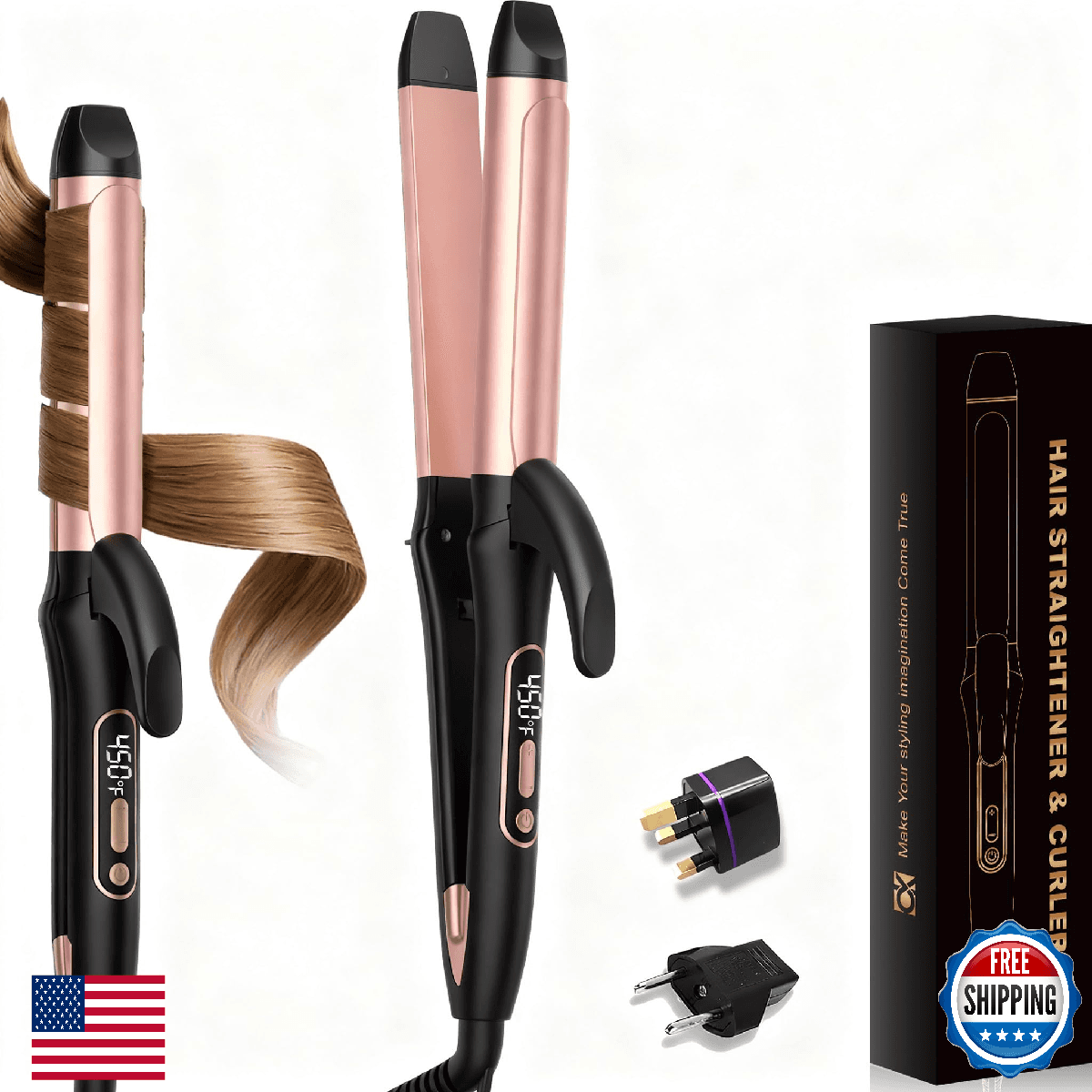 2 in 1 Curler and Straightener Travel Dual Voltage Curling Iron 1.25 Inch Normal - Image 1