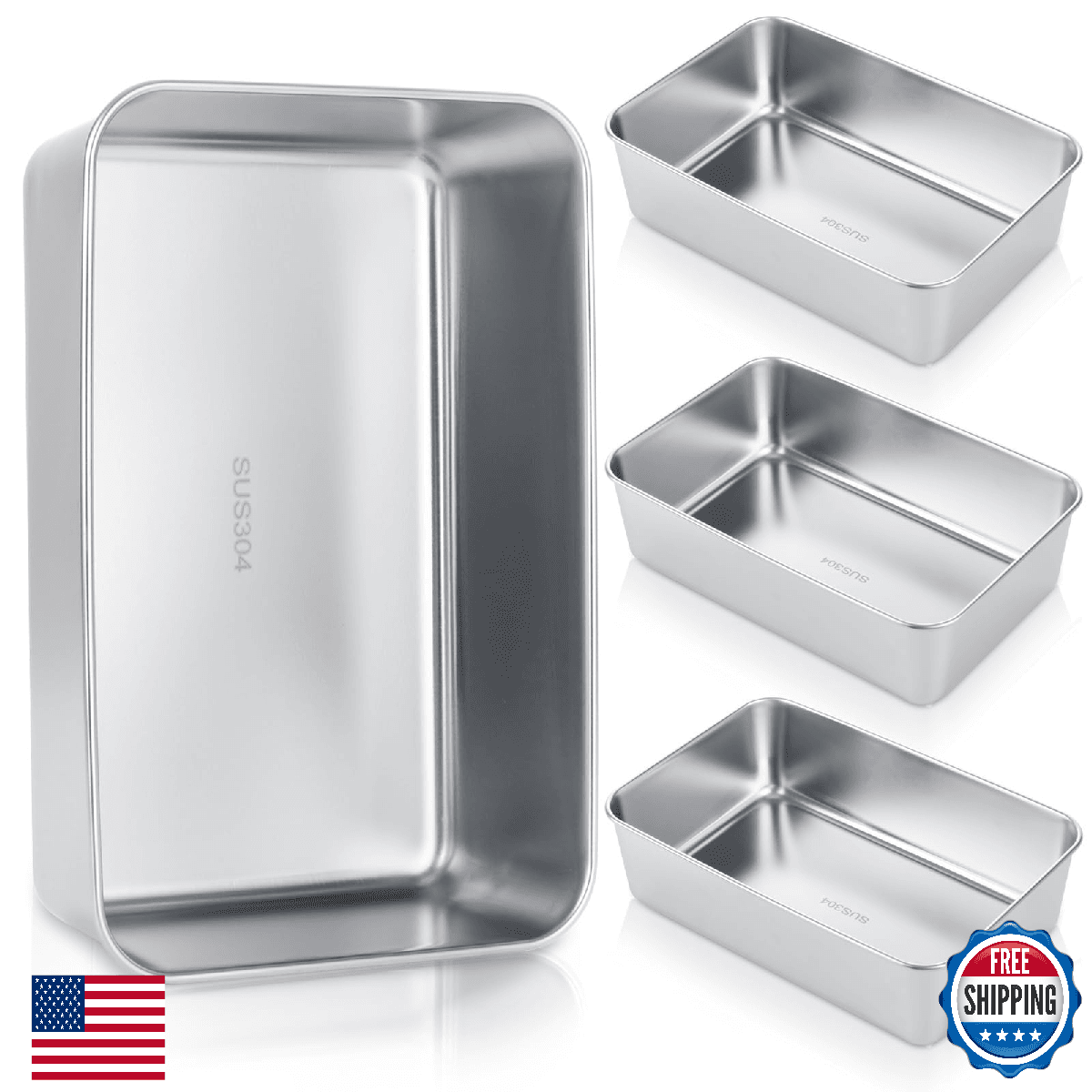 AKOLAFE 4 Pack Stainless Steel Loaf Pan 8.5 x 5.5 Inch Banana Bread Pan for Home - Image 1