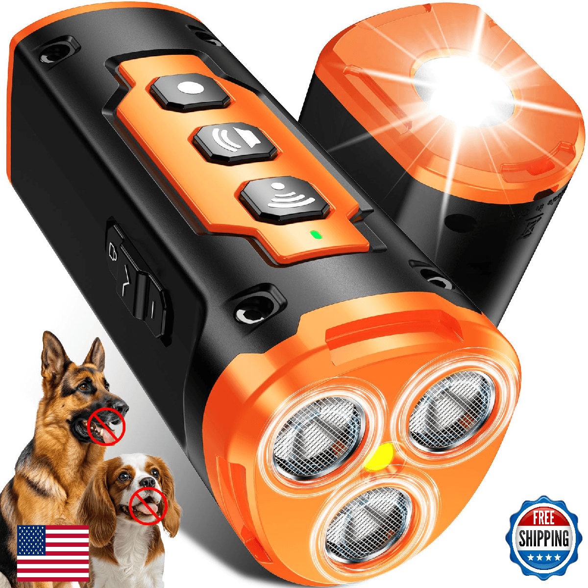 JTJTXL 1-Touch Dog Bark Deterrent Devices with 3 Sonic Heads,Portable 50ft Range - Image 1