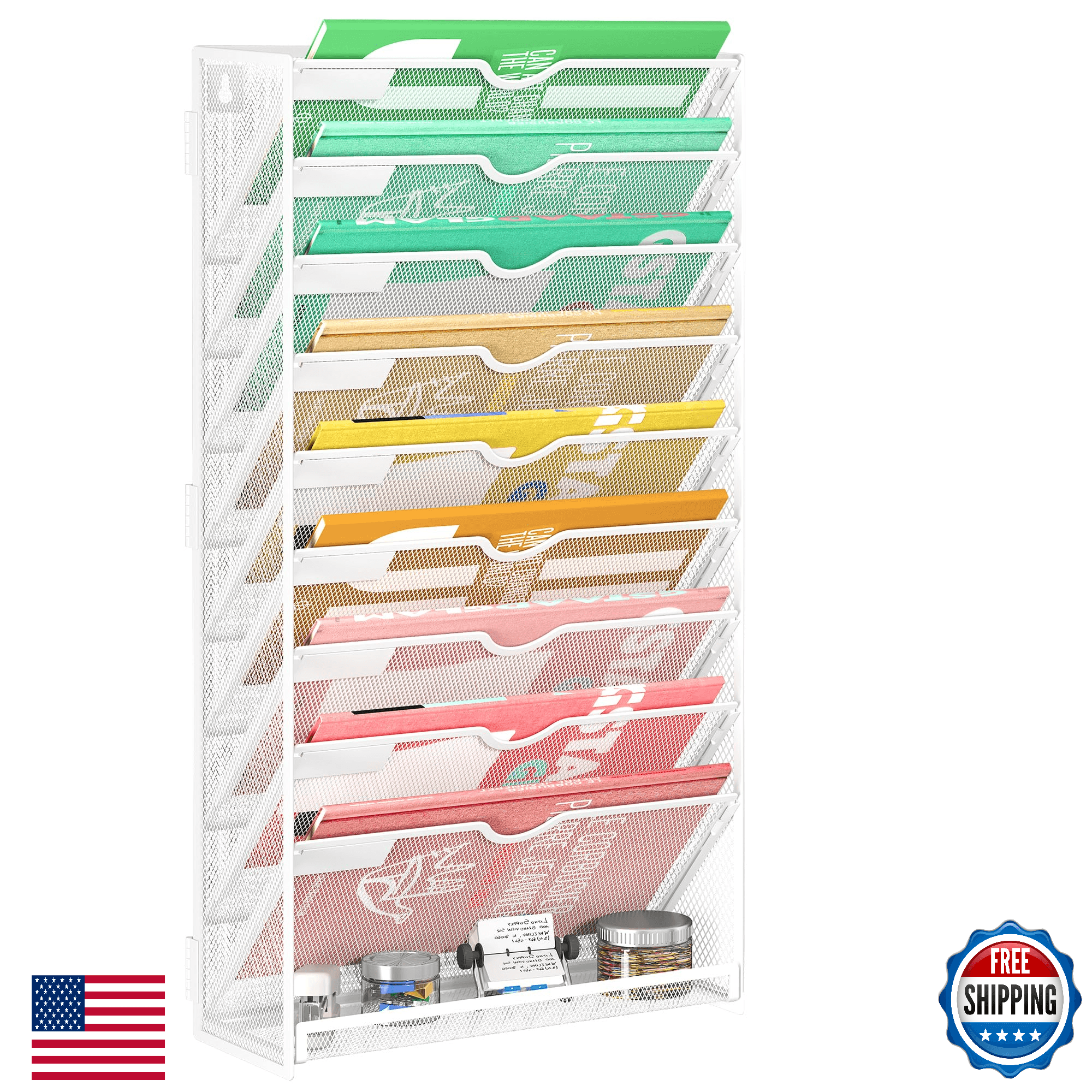 Lavatino 10-Tier Hanging File Organizer Wall Mount File Holder Mails Papers Maga - Image 1