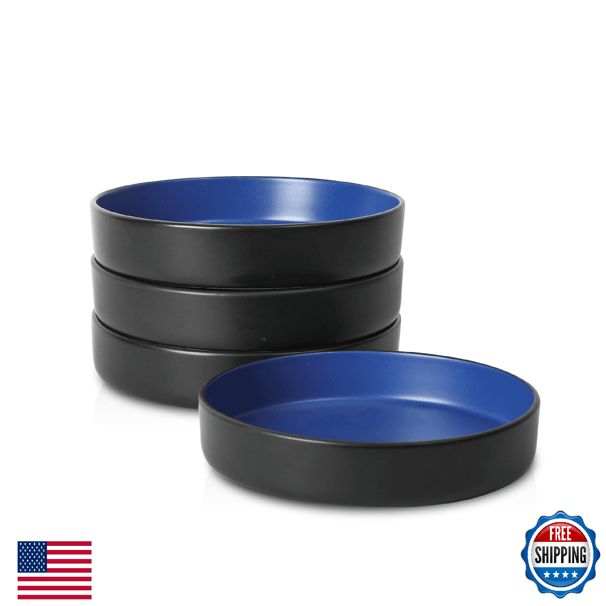 Stone Lain Albie 4-Piece Black Stoneware Pasta Bowls Set, Ceramic Kitchen - Image 1