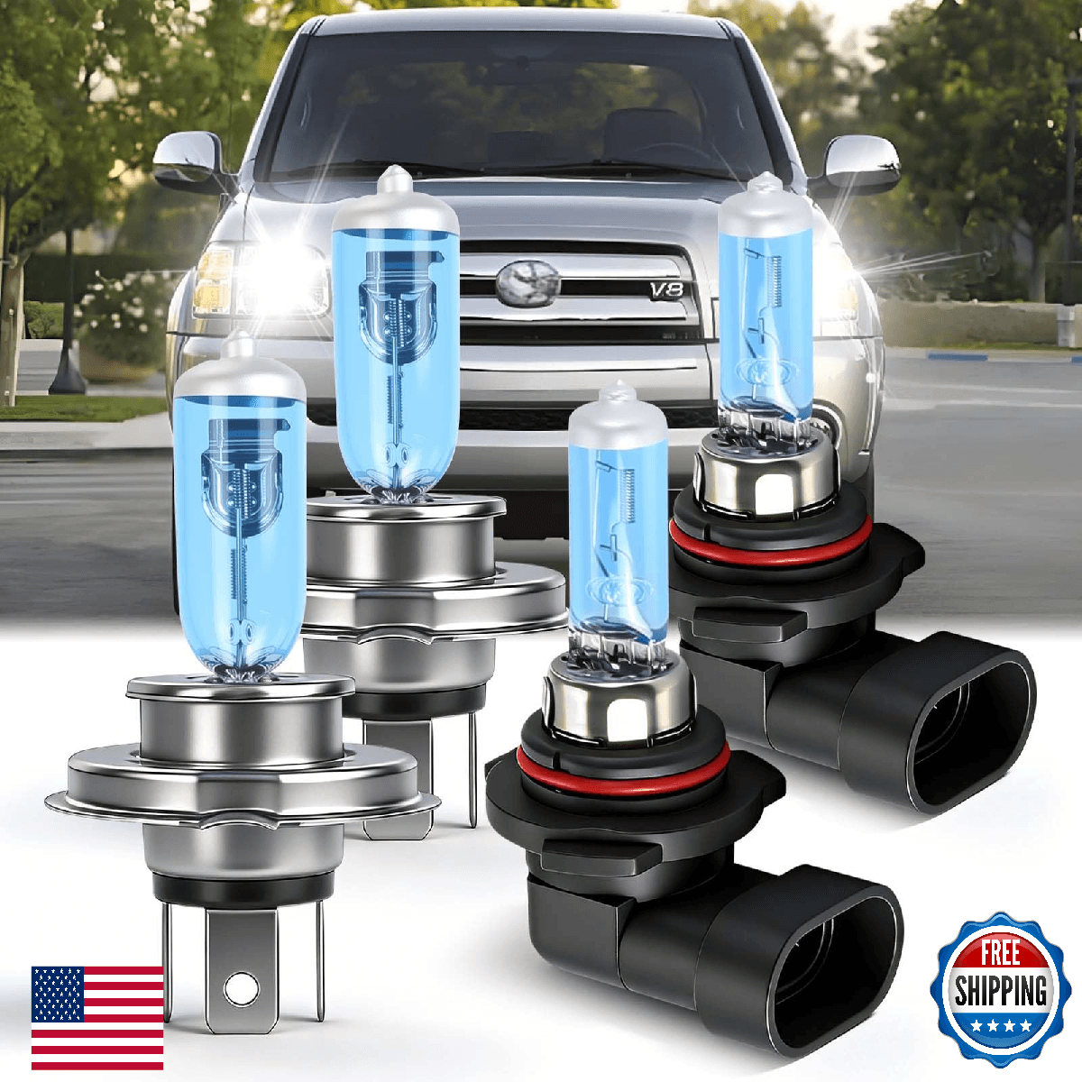 SHENKENUO Toyota Tundra Headlight Bulbs Combo 9003 9006 High Low Beam Fog Pack o - Image 1