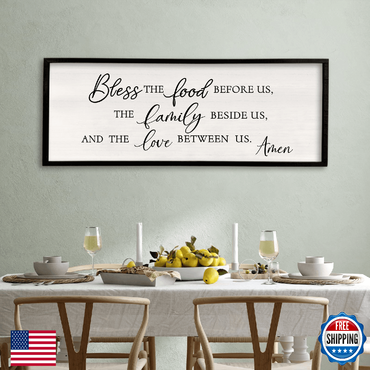 Surfapans "Bless the Food" 40"x15" Farmhouse Wood Wall Decor Dining Room - Image 1