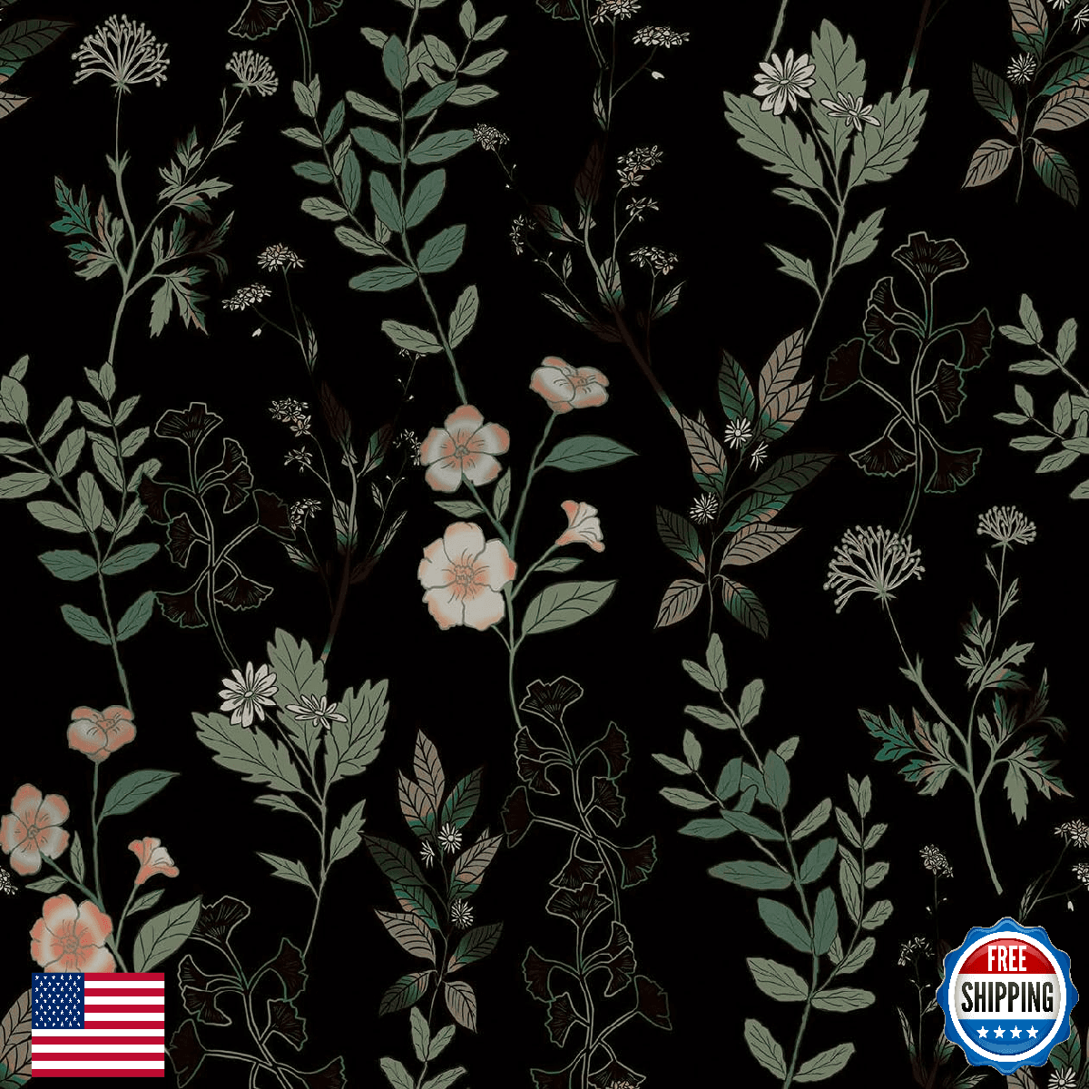 Fvlow Black Green Floral Wallpaper 17.4" x 394" Dark Green Leaf Contact Paper Pe - Image 1